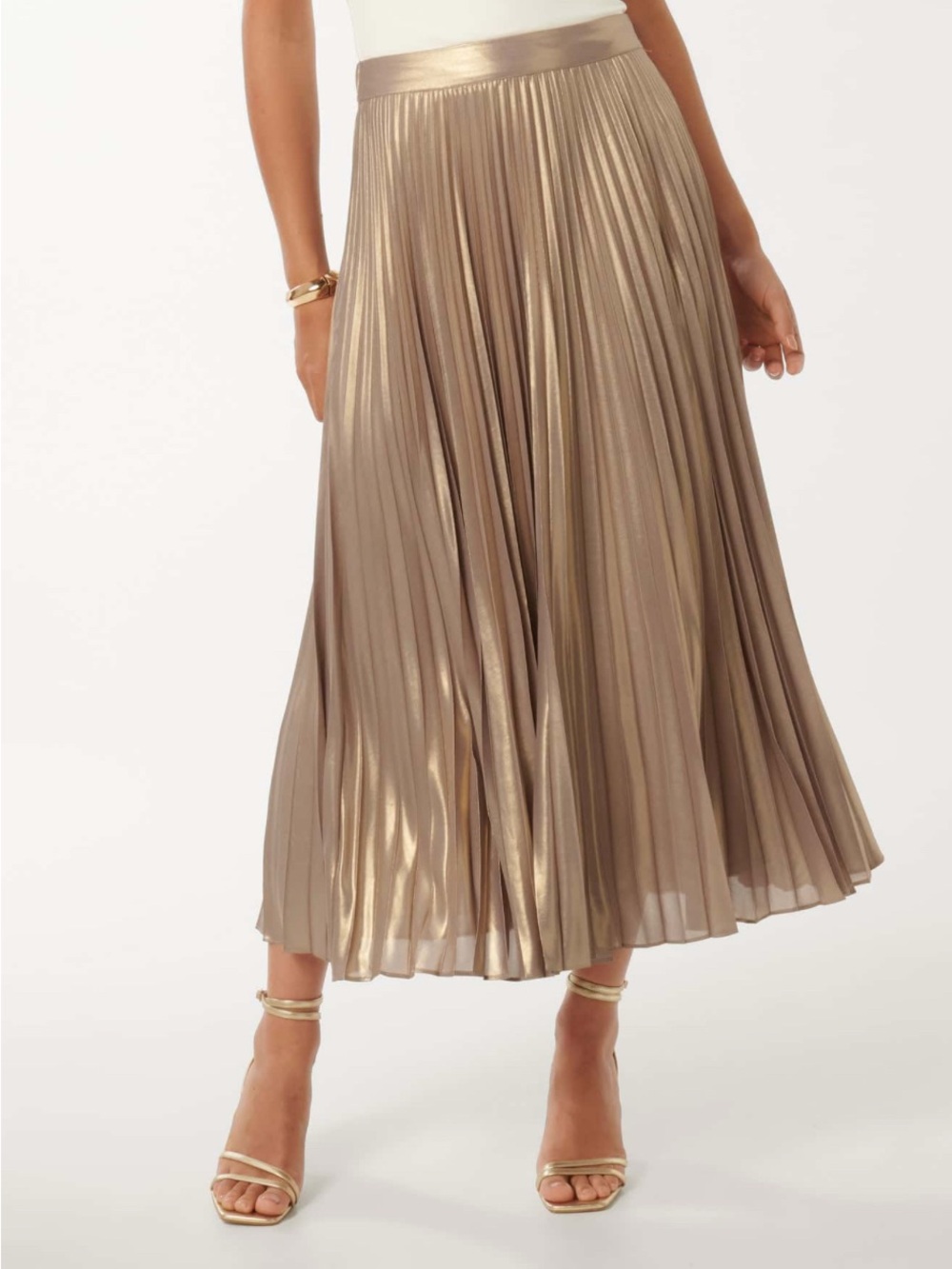 Ever New Metallic Pleated Midi Skirt in Gold